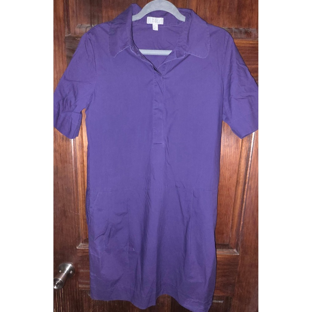 COS Purple Cotton Short Sleeve Shirt Dress Hidden Placket EU 36 US 6